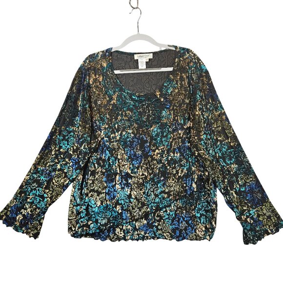 Coldwater Creek Floral Print Blouse Womens 2X Top colorful career office modest - Picture 1 of 12